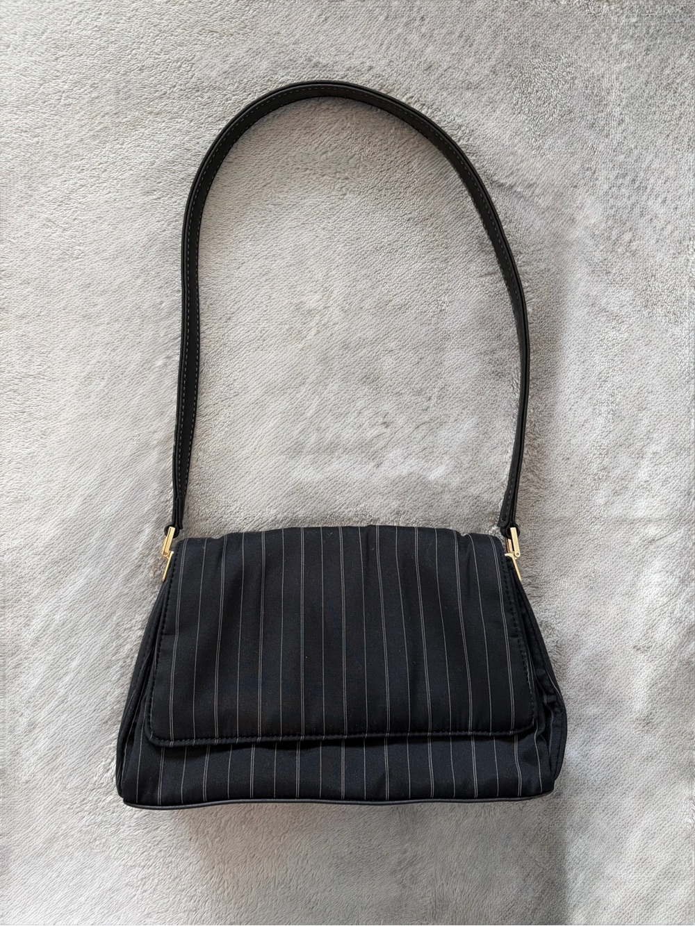 Vintage Pinstripe Baguette Shoulder Bag